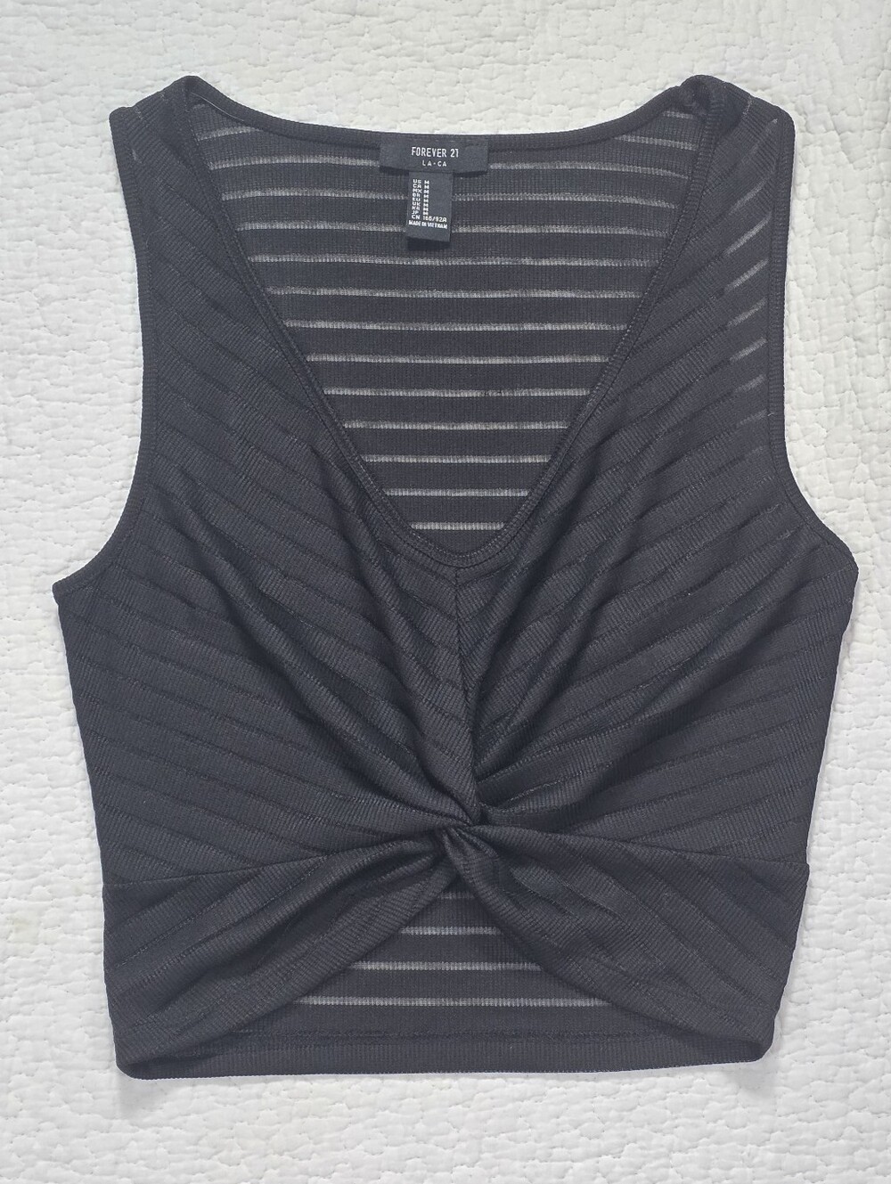 Forever 21 Black Twist-Knot Semi-Sheer Ribbed Sleeveless Crop Top